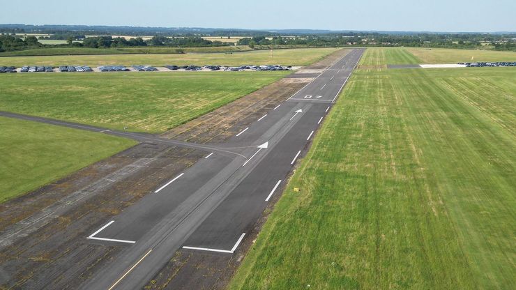 Thruxton Airfield's hard runway with grass either side