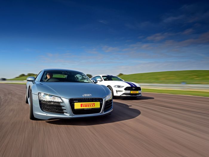 Audi R8 and Mustang at Thruxton
