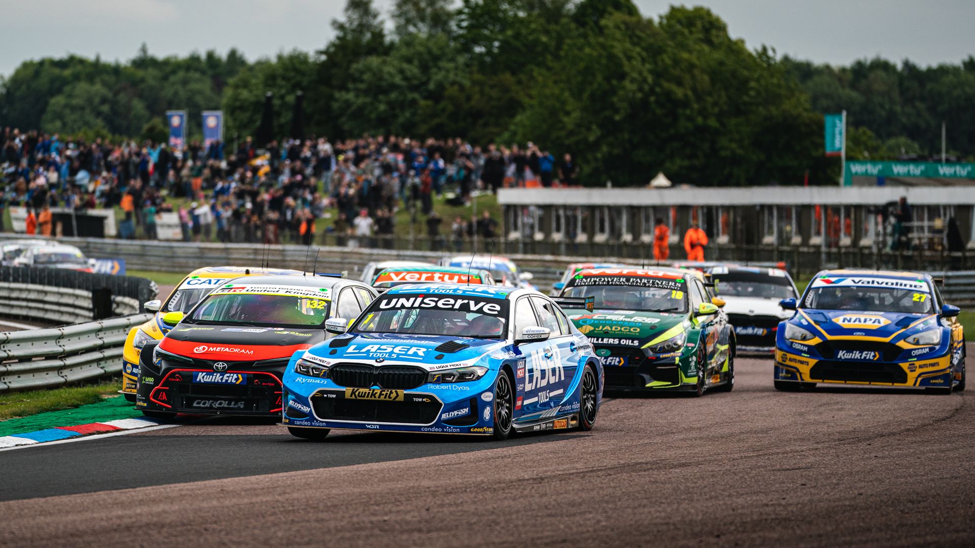 Jake Hill leading the group in BTCC Thruxton