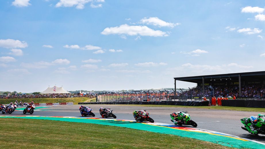 BSB riders going through the chicane with Woodham hill in the background
