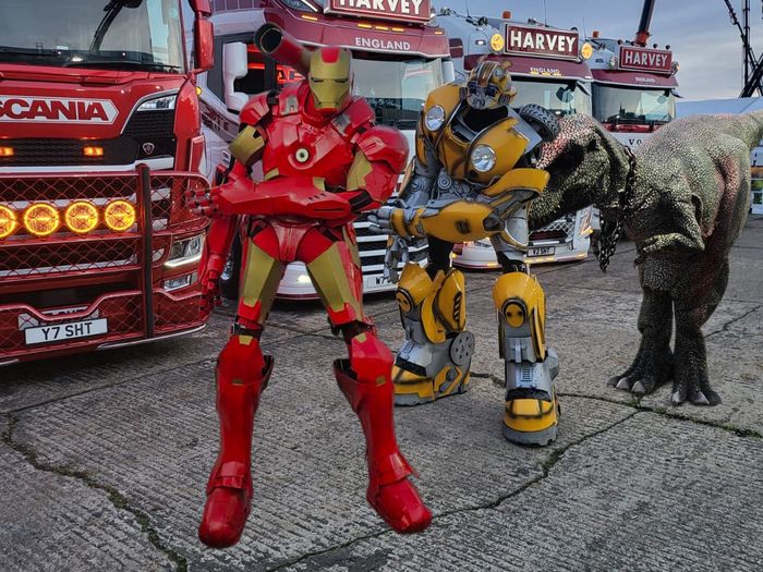 iron man, bumblebee, dinosaurs